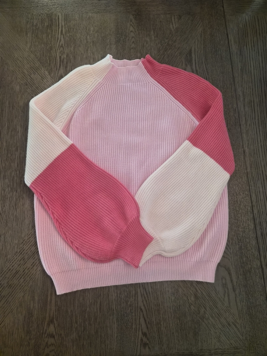 Pink Lily Sweaters - Pink Lily Pink & Cream Colorblock Crewneck Sweater